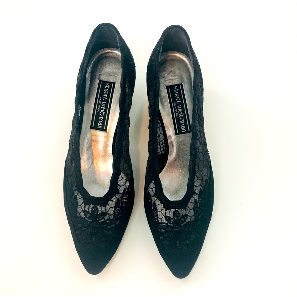 Vtg Stuart Weitzman Black Structured Lace Low Heel - image 5
